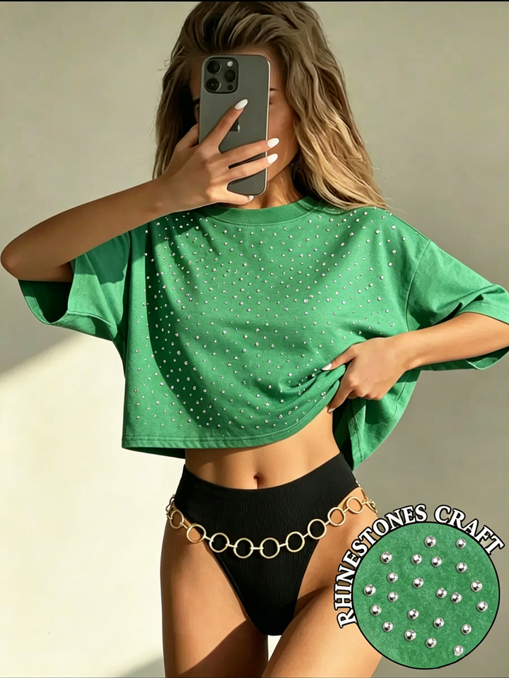  Y2k Womens Washed T-Shirts Summer Trend Diamond Cotton Crop Tops Casual O-Neck Short Sleeve Tees Basic Vintage Womans Clothes