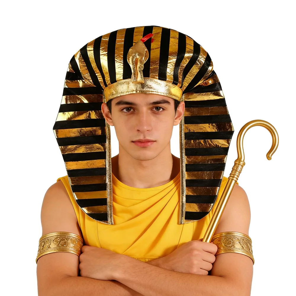 

Egyptian Gold Pharaoh Hat Cosplay Ancient Myth Snake Head Shape King Hats Carnival Halloween Party Costumes Props