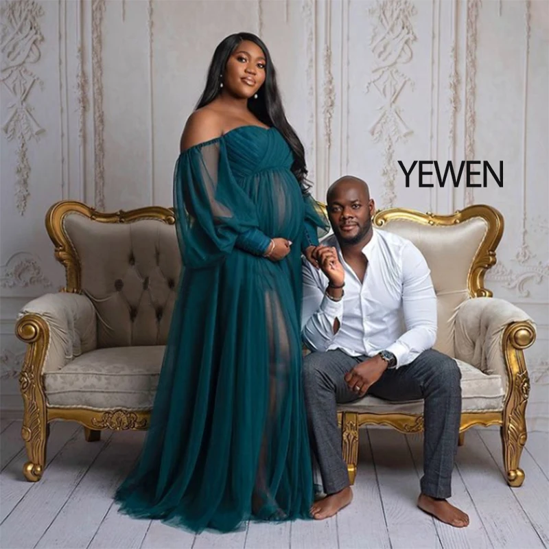 Tulle Off Shoulder Lace Up on Back Open Front Maternity Photoshoot Dresses for Pregnant Photography Pregnant Dress Photo Session