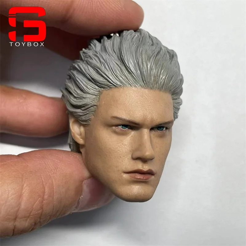 Scultura di testa di capelli d'argento maschile in scala 1/6 modello di intaglio adatto per bambole del corpo di figura di azione del soldato maschio da 12 pollici