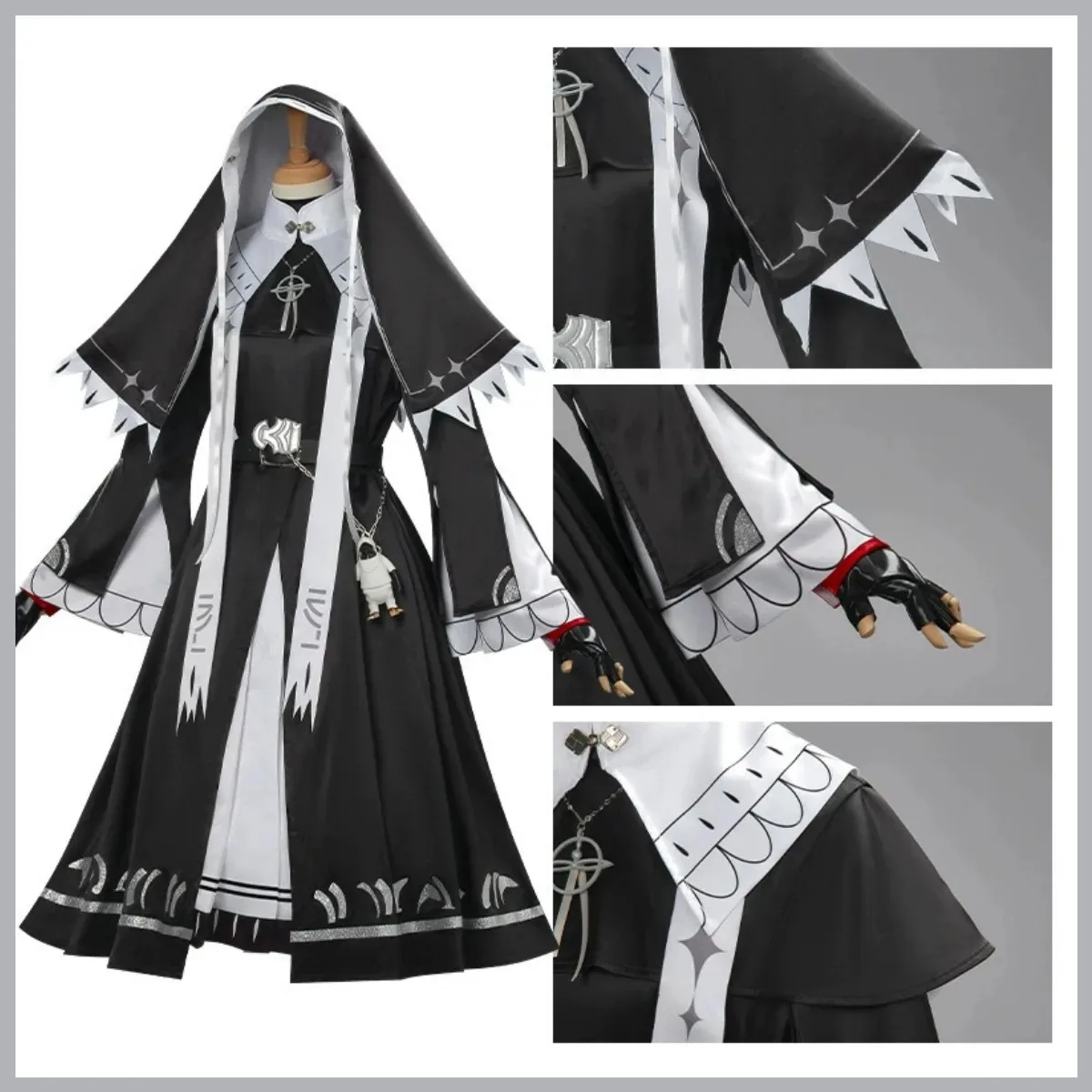 لعبة الفرسان: Perish in Frost Exusiai تأثيري حلي نون فستان أسود الحجاب موحدة شعر مستعار امرأة كرنفال عيد الميلاد البدلة #3