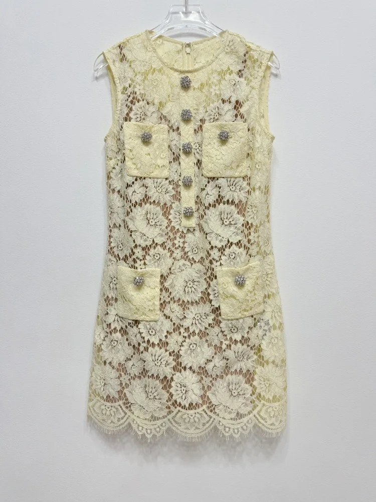 Luxury Evening Dress Women's 2026 Summer Holiday Crystal Bow Sexy Hollow Out Short Bead Lace Dresses Spring Vestidos De Fiesta