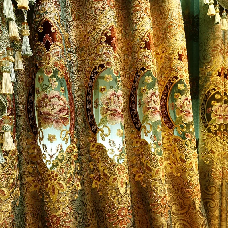 European Luxury Royal Embroidered Shade Curtains for Living Room High-Grade Voile Curtain Bedroom and Kitchen
