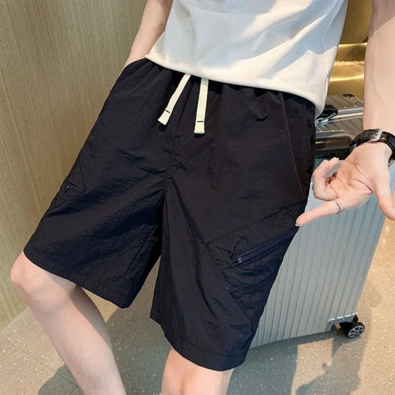 

Широкие свободные черные брюки с карманами, мешковатые мужские короткие брюки на молнии и шнурке, новые брюки 2022, дизайнерские мужские шорты в корейском стиле Y2k