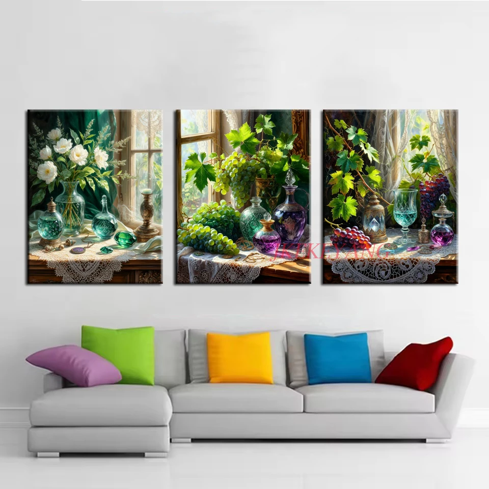 

5D Алмазная вышивка DIY: Красивая картина с виноградом и цветами, алмазная живопись, вышивка крестом, рукоделие, декор для дома