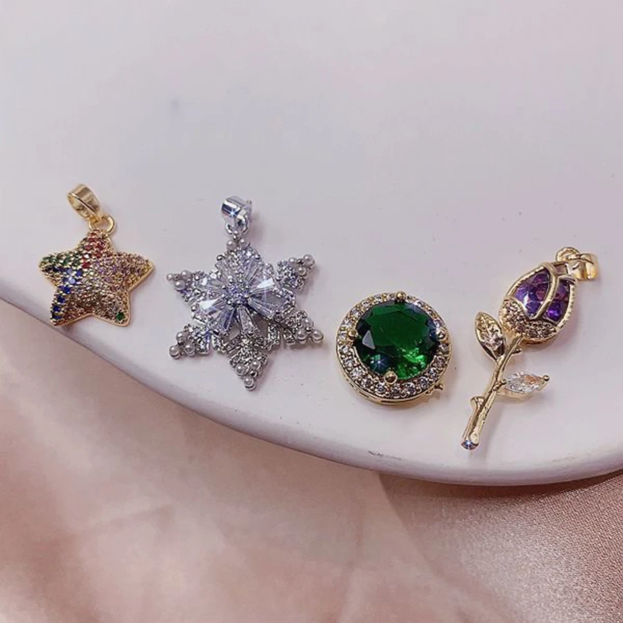 10 Pcs Micro Inlaid Zircon Copper Material Women\'s Pendant Elegant Mixed Styles Multi Piece Set DIY Jewelry Accessories Gifts