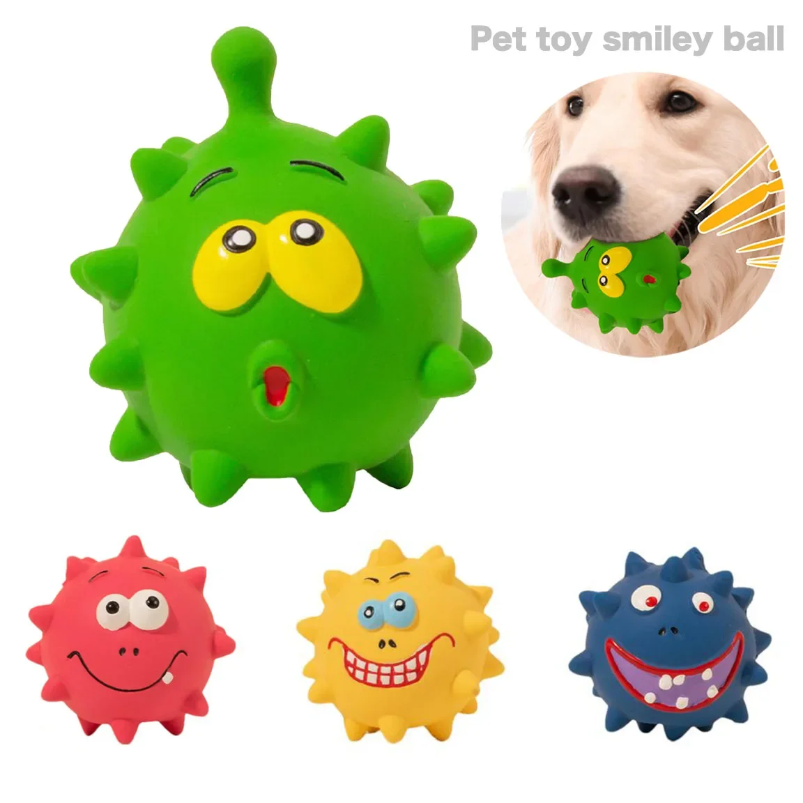 

Squeaky Interactive Ball Games for Dog Cute Smile Face Puppy Bite Resistant Thorn Tooth Chew Cleaning Molar Toys for Small Dogs