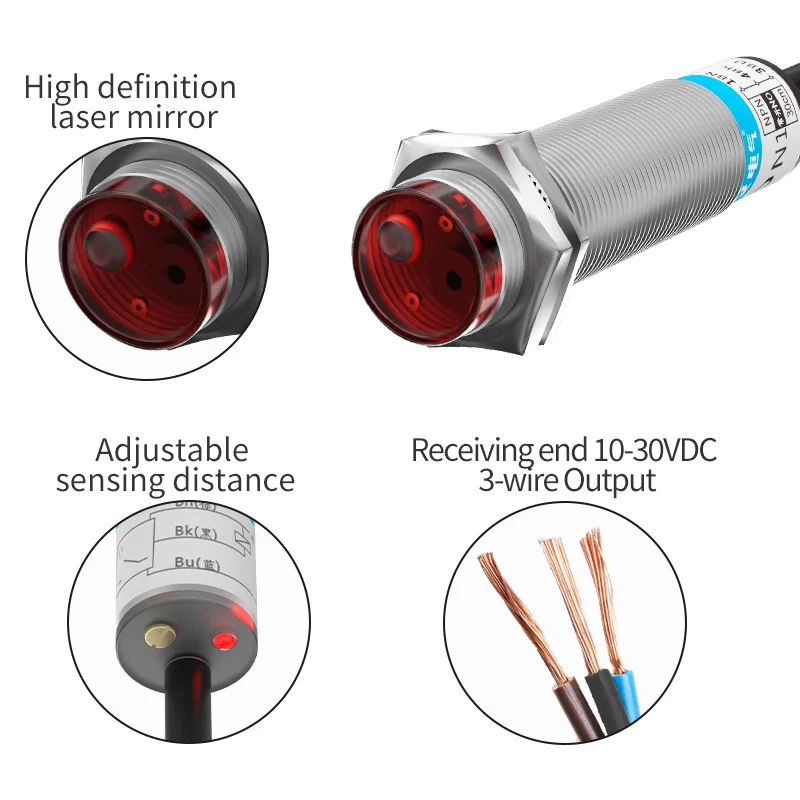 Imagem -03 - Gtric-laser de Reflexão Difuso Sensor Fotoelétrico Série M12 1030v Npn Pnp Ponto Visível mm Distância de Detecção 15cm Ajustável