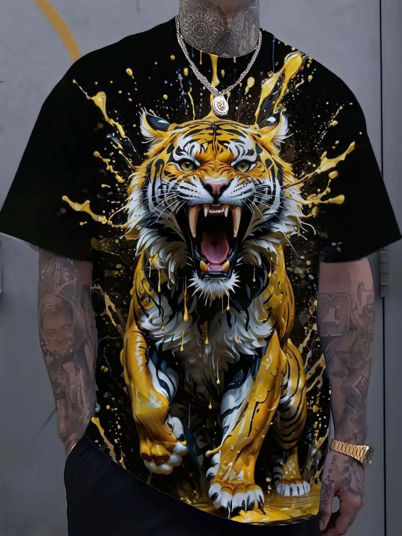 Summer Animal Tiger 3D Print T-Shirts Streetwear Men Fashion Casual Oversized O-Neck Short Sleeved T Shirt Tees Tops Clothing