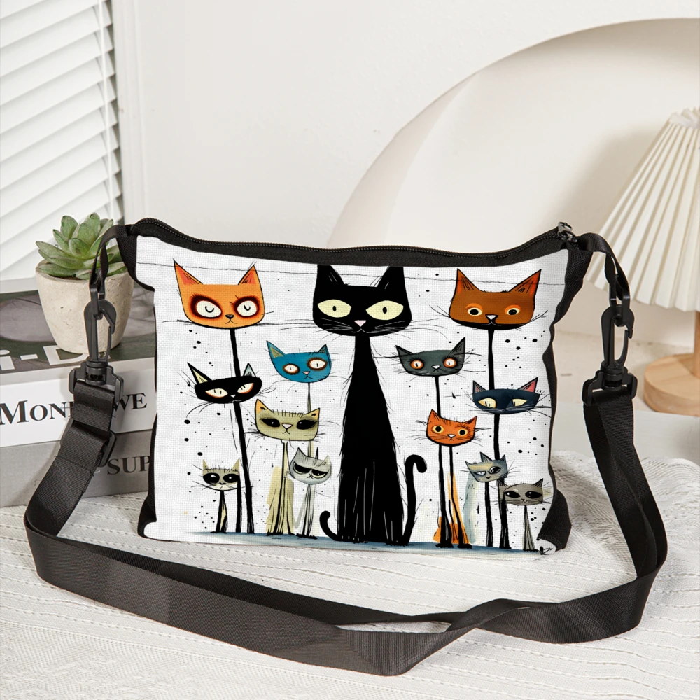 1pc Cat Pattern Crossbody Bag White Color Cartoon Cats Print Shoulder Bags For Women And Girls Casual Daily Use Travel Shopping