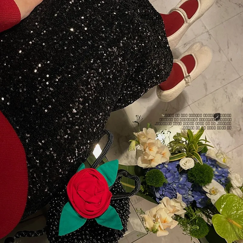 

Вечернее платье VIMAS для торжественных мероприятий, чисто черная юбка с высокой талией, блестящая юбка в пол для женщин