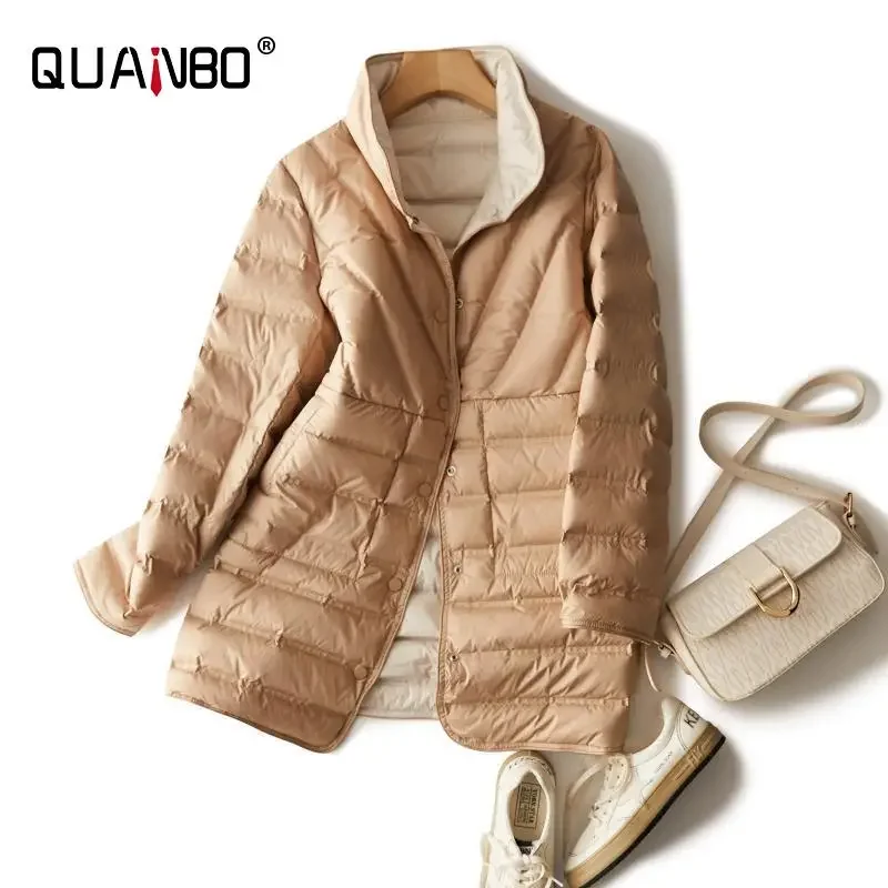 2023 Autumn Winter New Fashion Loose X-long Double-sided Women Down Jackets 90% White Duck Down Female Keep Warm Coats