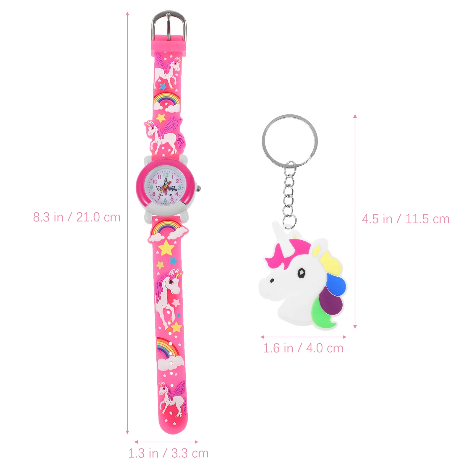 مجموعة واحدة من ساعة يونيكورن اللطيفة الكرتونية للمحمولة الصغيرة مع سلسلة مفاتيح رائعة من البلاستيك الكوارتز الآمن #6