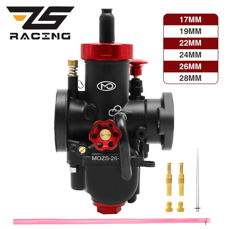 ZS Racing Motorcycle Carburetor 17 19 22 24 26 28mm Flange PE Carburetor With Choke Filter Jets Fit GY6 Scooter Moped 50-250cc