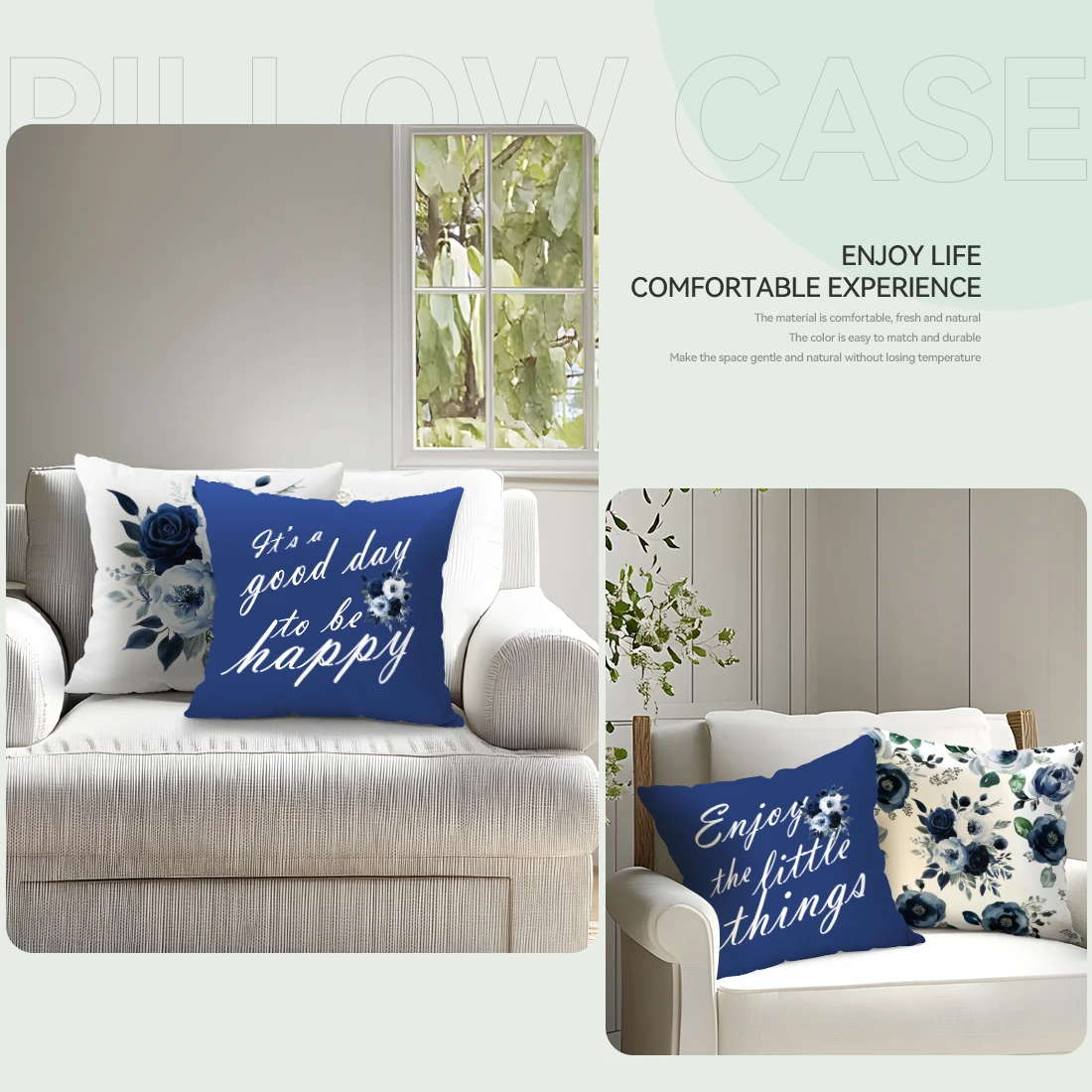 

Blue Thanksgiving Flower Pillowcase Printed Polyester 45x45cm Throw Pillowcover Decorative Sofa Cushion Pillowslip Home Decor