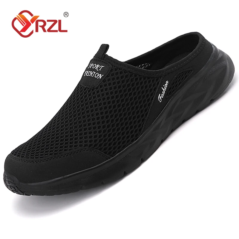 YRZL Mens Half Slippers Summer Breathable Mesh Mens Shoes Outdoor Casual Walking Shoes Large Flat Light Mesh Slippers Sandals