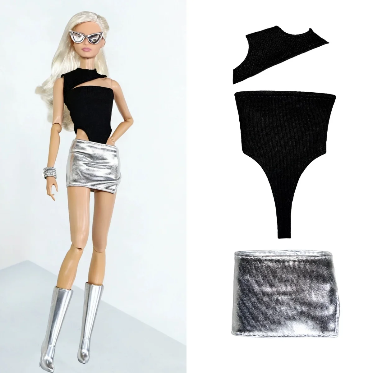 Moda boneca roupas acessórios design exclusivo colete recorte de uma peça + spice girls saia dividida conjunto para 1/6 ob24 fr supermodelo boneca