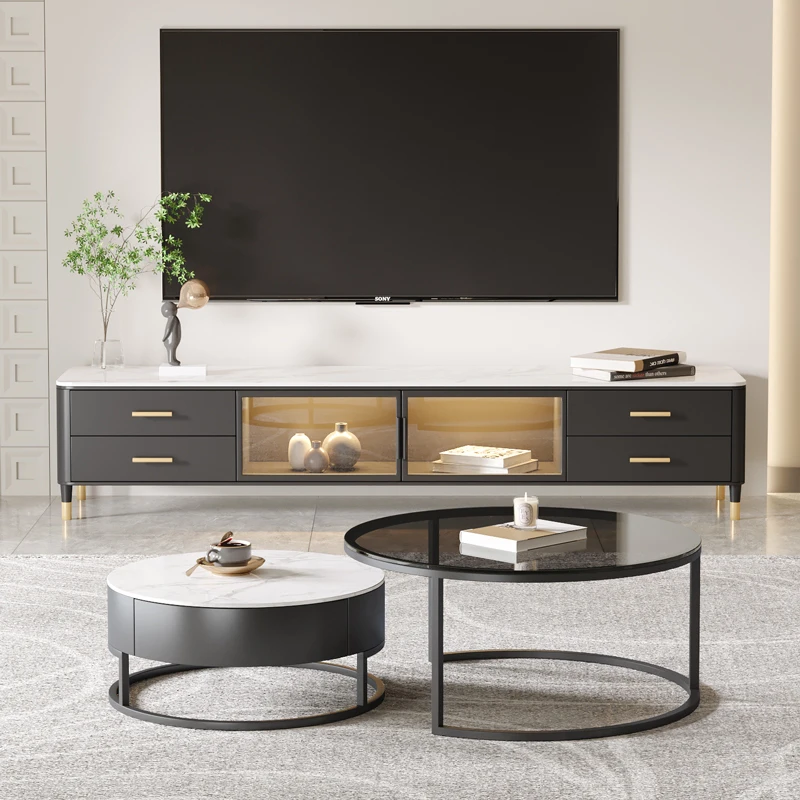 

Rock Plate Coffee Table TV Cabinet Combination Simple Modern Living Room Small Family Luxury Minimalist Cabinet TV Cabinet