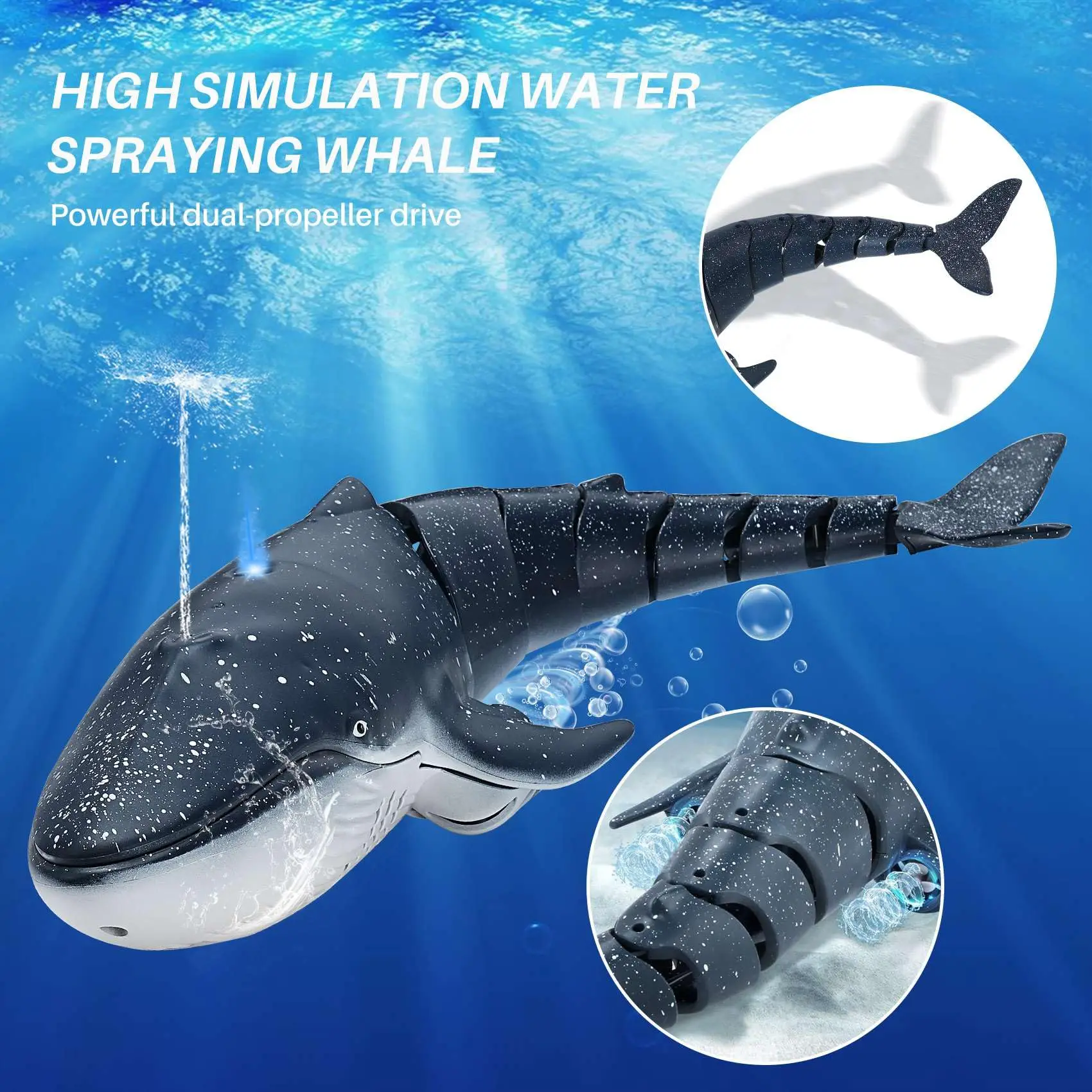 2.4G RC 고래 상어 장난감, 물 분사 및 조명 기능이 있는 전동 리모컨 상어, 4-9세 어린이용 수영장 장난감, 남자아이 시뮬레이션 보트