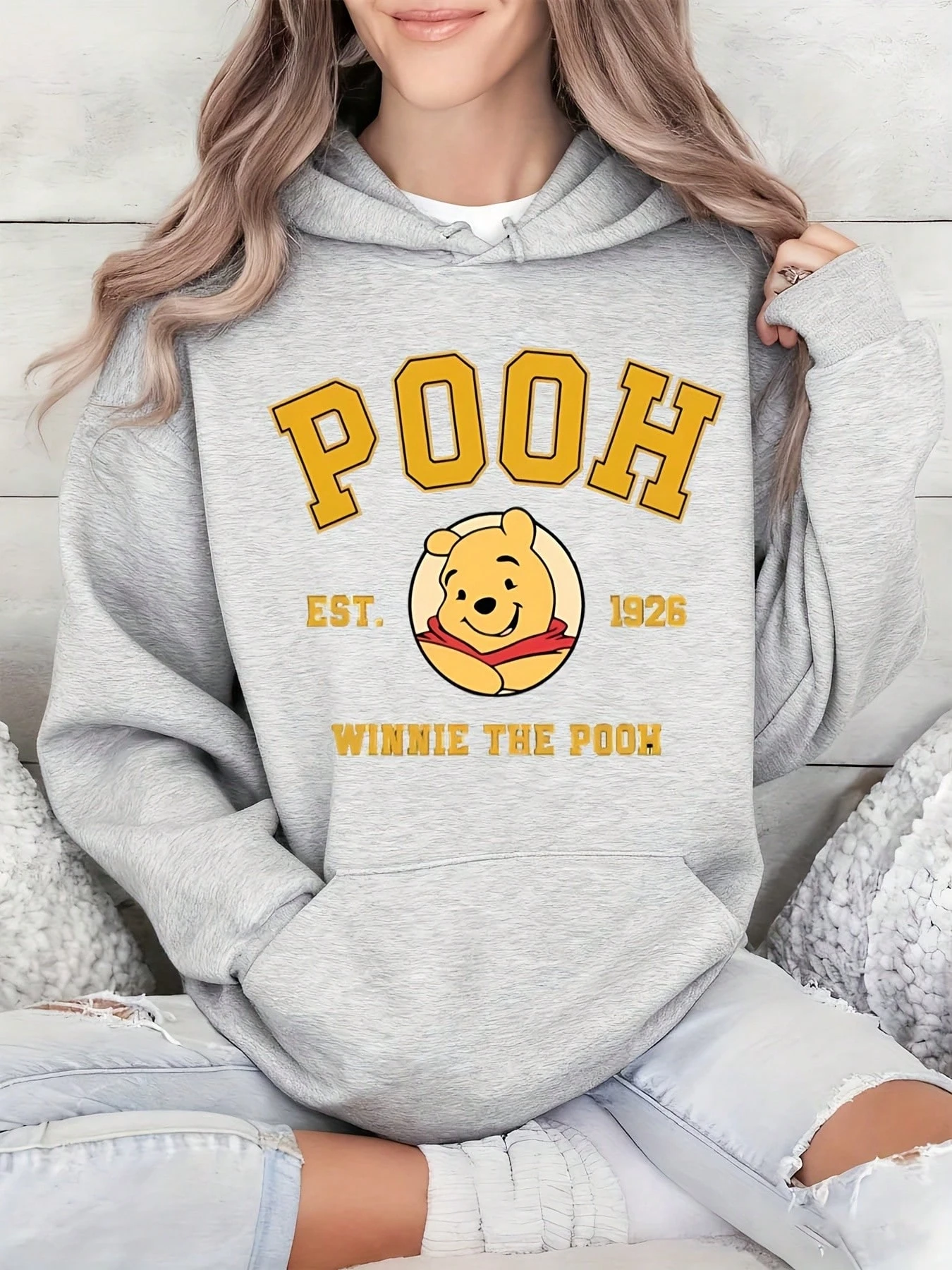 

Женская толстовка с капюшоном Disney Winnie The Pooh, осенне-зимняя флисовая толстовка с капюшоном, уличная одежда унисекс, свободная повседневная одежда большого размера