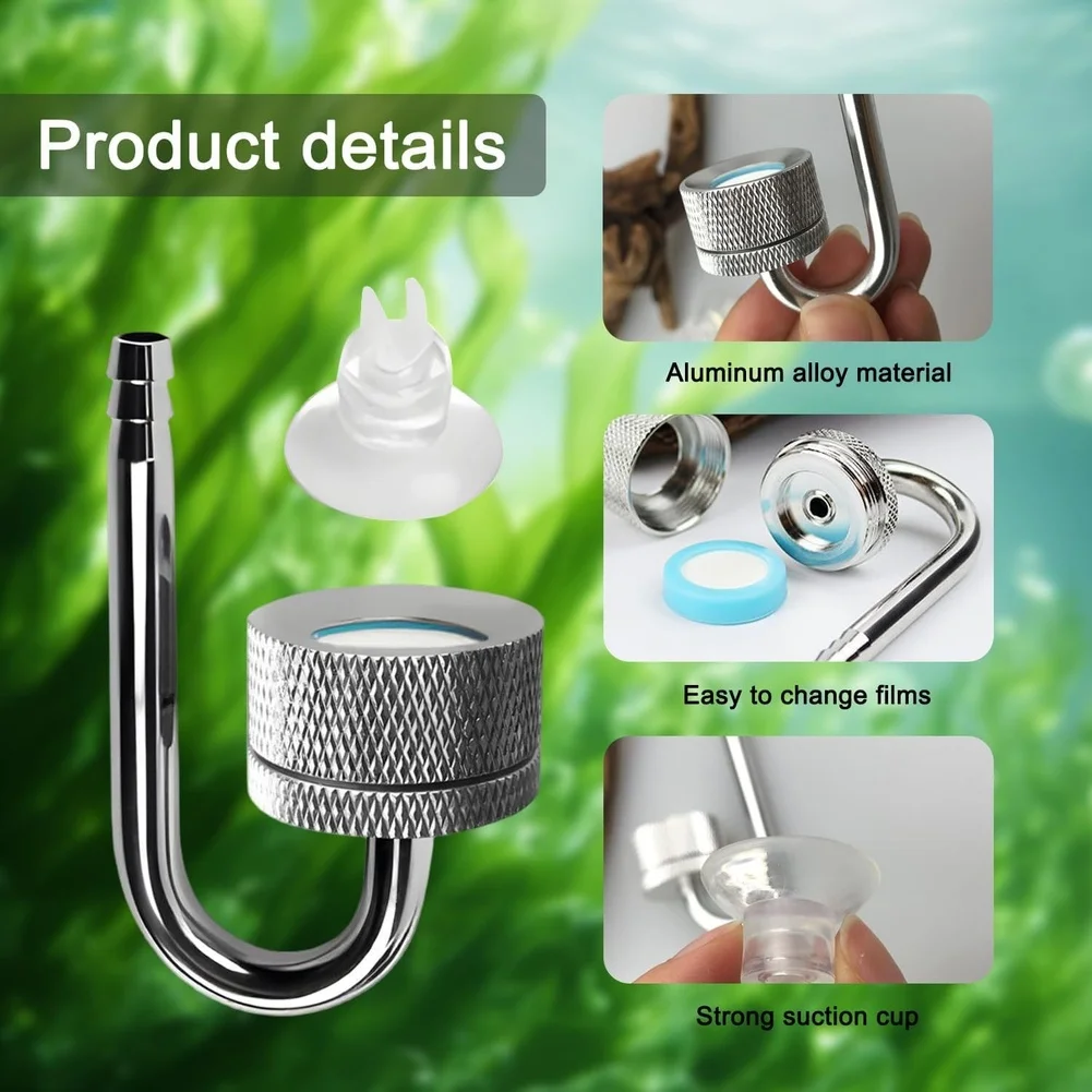 2pcs Aquarium Diffuser Silver Aluminum Alloy U Shape Tube with Suction Cup for Efficient Carbon Dioxide Diffusion