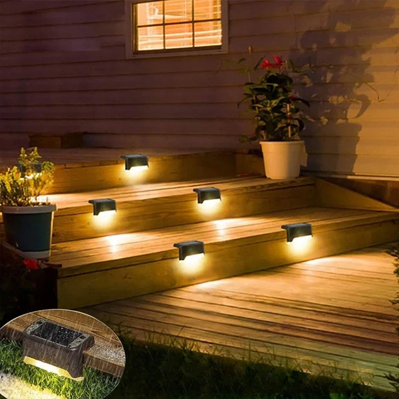 4~16PCs LED Solar Step Lamp Path Stair Outdoor Garden Lights Waterproof Balcony Light Decoration for Patio Stair Fence Light