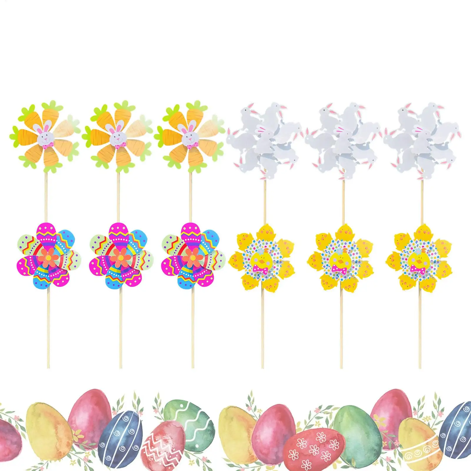 12pcs Easter Windmills Spring Garden Spinners Windmills Decor Cartoon Egg Bunny Chick Spinner Windmills For Yard Lawn Ornament