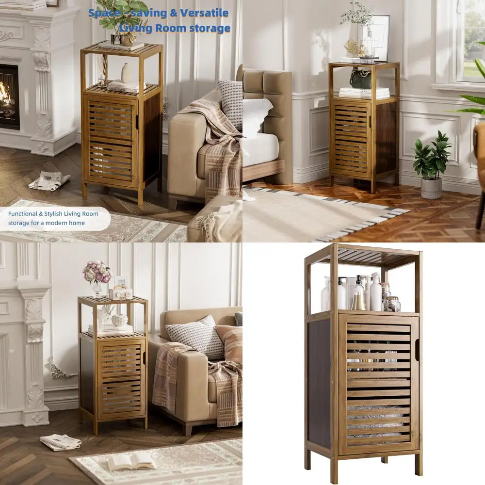 

4-Tier Bamboo Floor Standing Storage Cabinet for Living Room, Kitchen, Bedroom - Walnut Finish