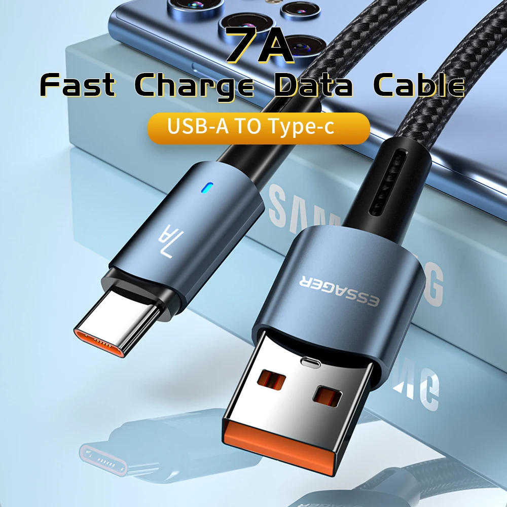 Essager 7A 100W USB Type C Cable 100W Fast Charging Wire For OPPO Oneplus Huawei P40 P30 Samsung Realme USB C Charger Data Cord