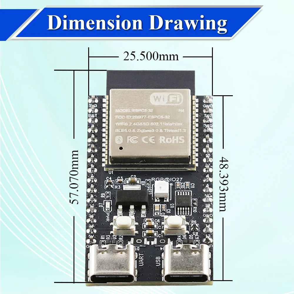 Picture 5: ESP32-C5 Development Board Dual-frequency 2.4G and 5GHz WiFi Module ESP32C5-DevKitC-1 N4 4MB Flash CH340 CH343 32PIN TYPE-C