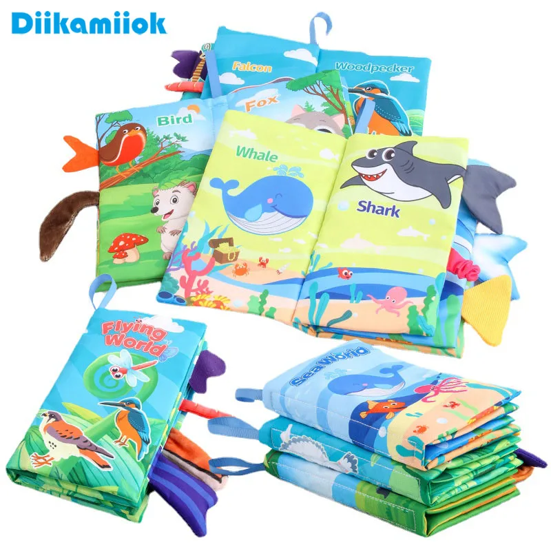 New Baby Cloth Books Visual and Auditory Training Early Educational Toys Kids Cartoon Animal Tails Book for Toddlers 12-72 Month