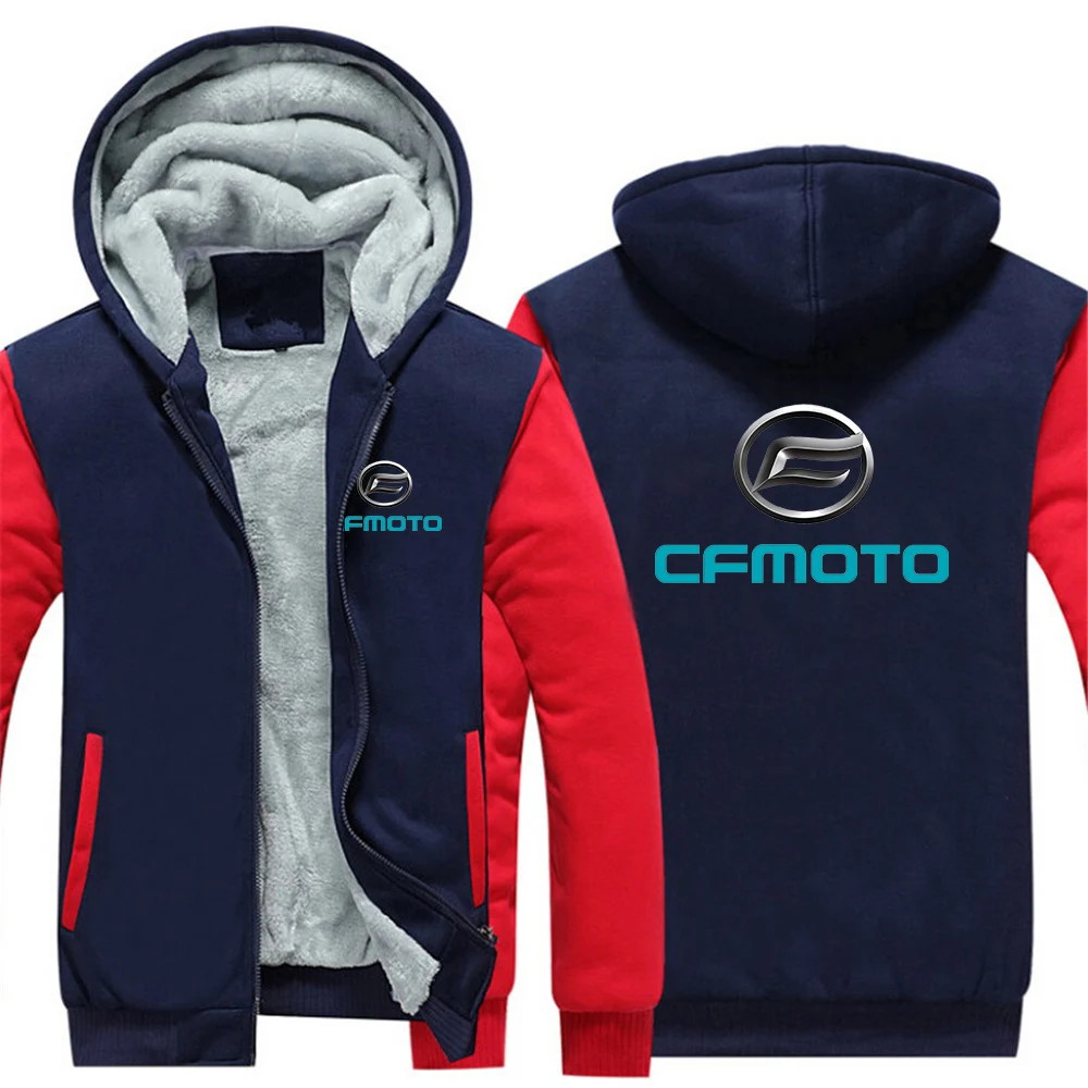 

2025 Autumn And Winter Man's Personality Patchwork Fleece Warm Hoodies Jacket Cfmoto Contrast Color Zipper Hooded Fashion Coat