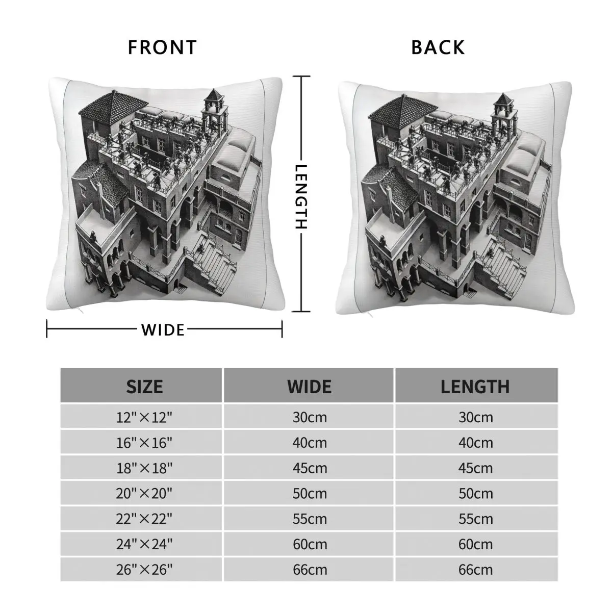 M.C. Escher Ascending & Descending Square Pillowcase Polyester Linen Velvet Printed Zip Decor Room Cushion Cover 45x45