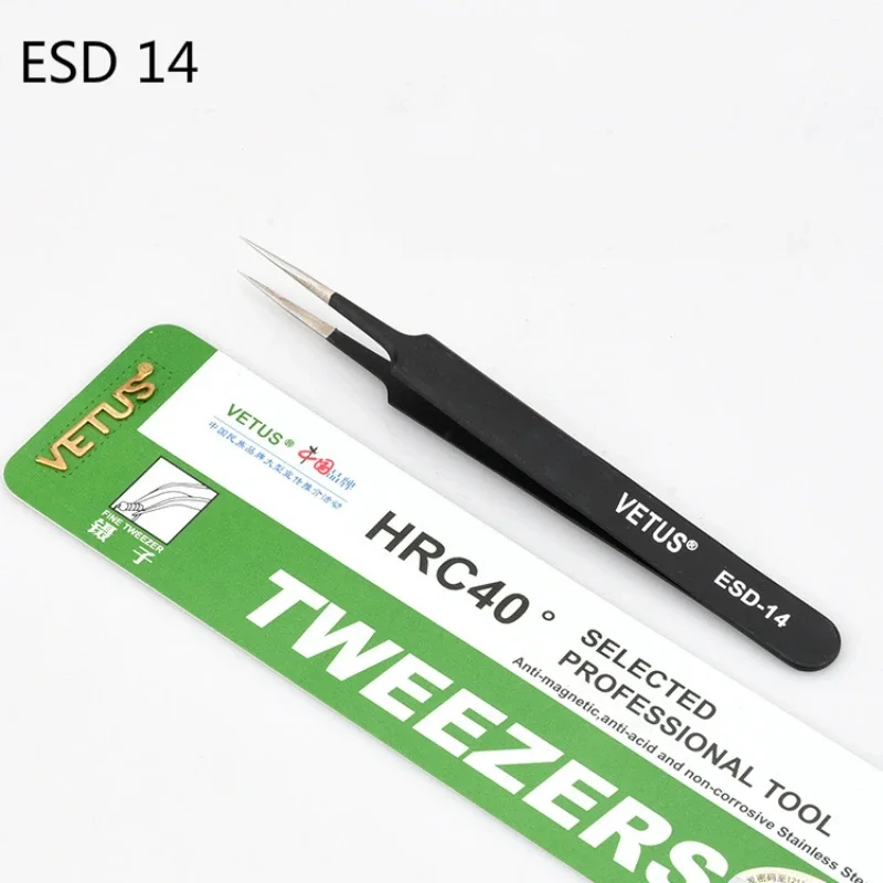 100% VEtus ESD Anti-static Stainless Steel Tweezers Maintenance Tools Industrial Precision Curved Straight Tweezers Repair Tools