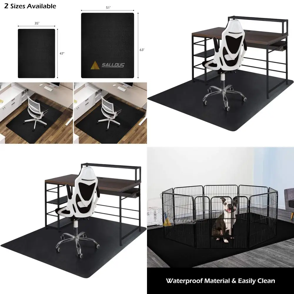 

Большой нескользящий коврик для стула из твердой древесины 63x51, защитный коврик для стола для домашнего офиса и игр (черный)