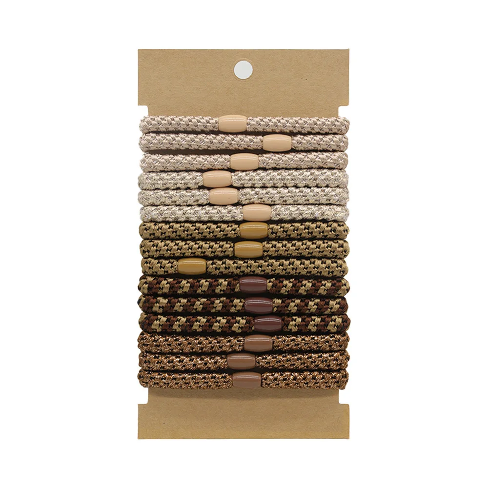 Lazos para el cabello bohemios, 15 Uds., conjunto de tarjetados, elásticos de hilo bordado, marrón, negro, blanco, rojo, rosa, sin daños