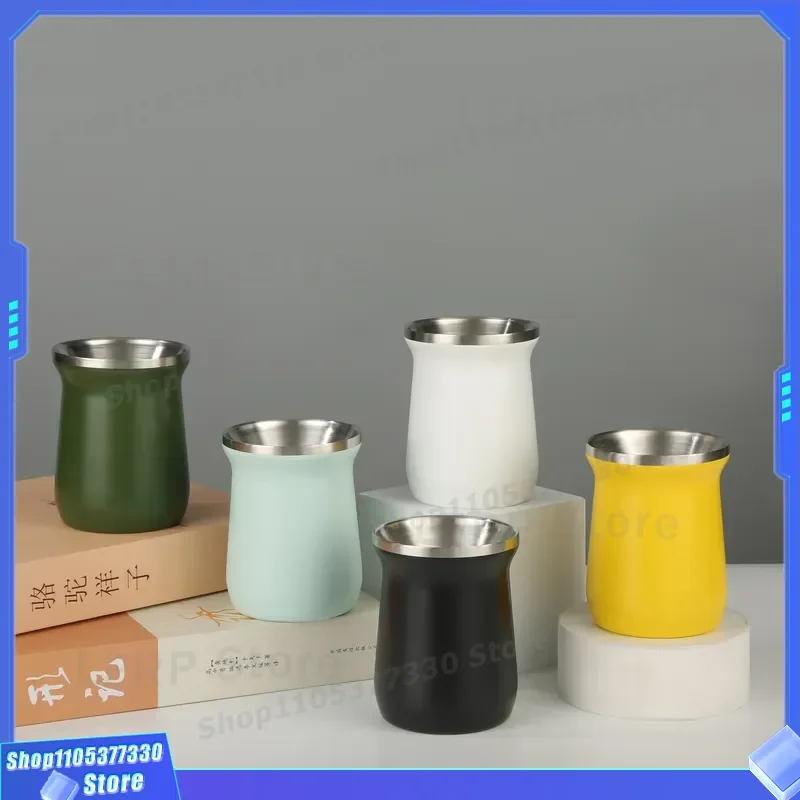 304 Stainless Steel Vacuum Coffee Cup Double Wall U Shape Hammered Paint Beer Mug Small Capacity Cold Brew Mate Thermal