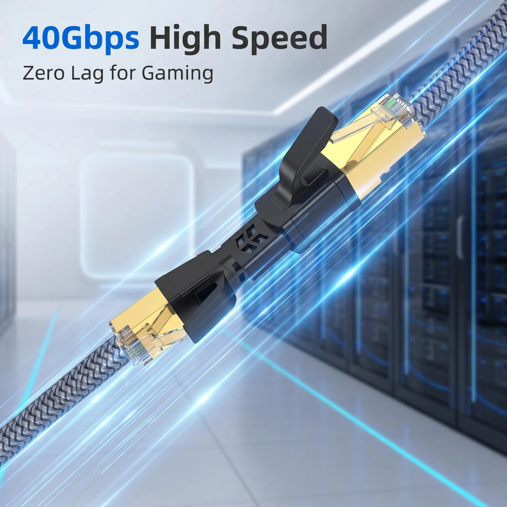 CAT8 40Gbps SSTP Ethernet Cable Flat Nylon Braided Gold Plated RJ45 LAN Network Cable for Gaming Home Office High Speed Data