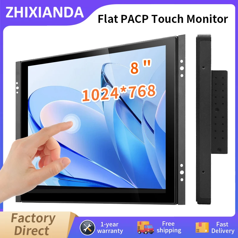 

Zhixianda 8 Inch 1024*768 Flat True Waterproof Capacitive Touch Screen Monitor Open Frame Industrial Display With VGA HDMI USB