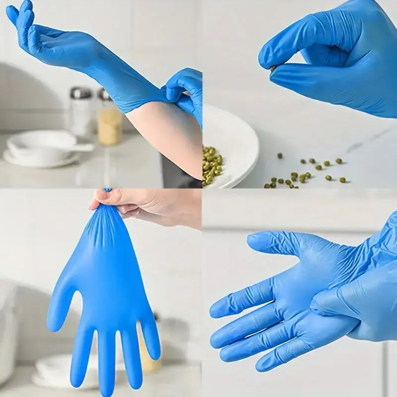 100/50PCS Blue Disposable Nitrile Gloves for Household Cleaning Hair Dyeing Tattoo Salon Painting Cooking Waterproof Dirt Proof