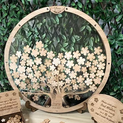 Wooden Best Wishes Message Box with 60/80 Flowers Wedding Sign Guest Book DIY Souvenirs Ornaments Wedding Reception Decor