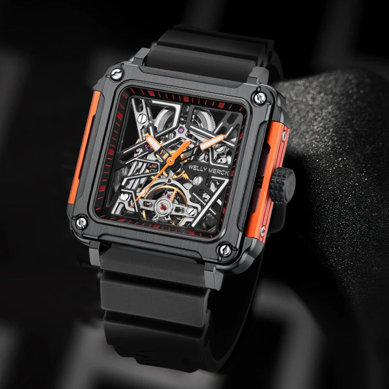 

WM Watch Square Waterproof Skeleton Mechanical Watch with Sapphire Crystal and Stainless Steel Case, Welly Merck 091M
