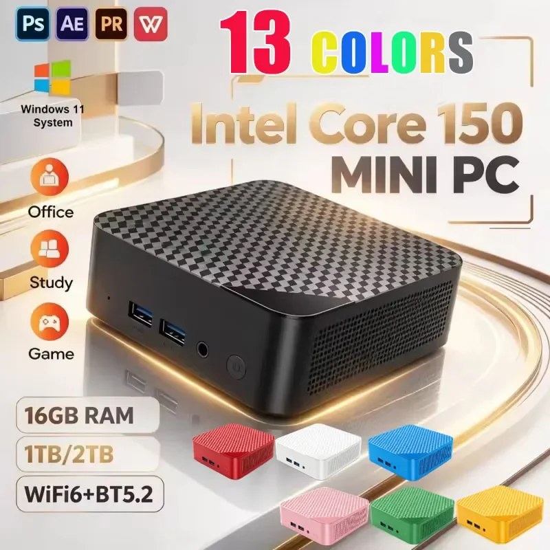Intel N150 Mini PC Windows 11 Portable Gaming Computer 16GB RAM 1TB SSD WiFi 6 13 Shades Small Form Factor Office Home