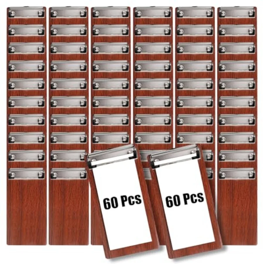 

60 Pcs Mini Wood Clipboard Bulk 8 x 4 '' Check Presenters Clipboard Half Page Small Wooden Clip Receipt Menu Holder for Guest W