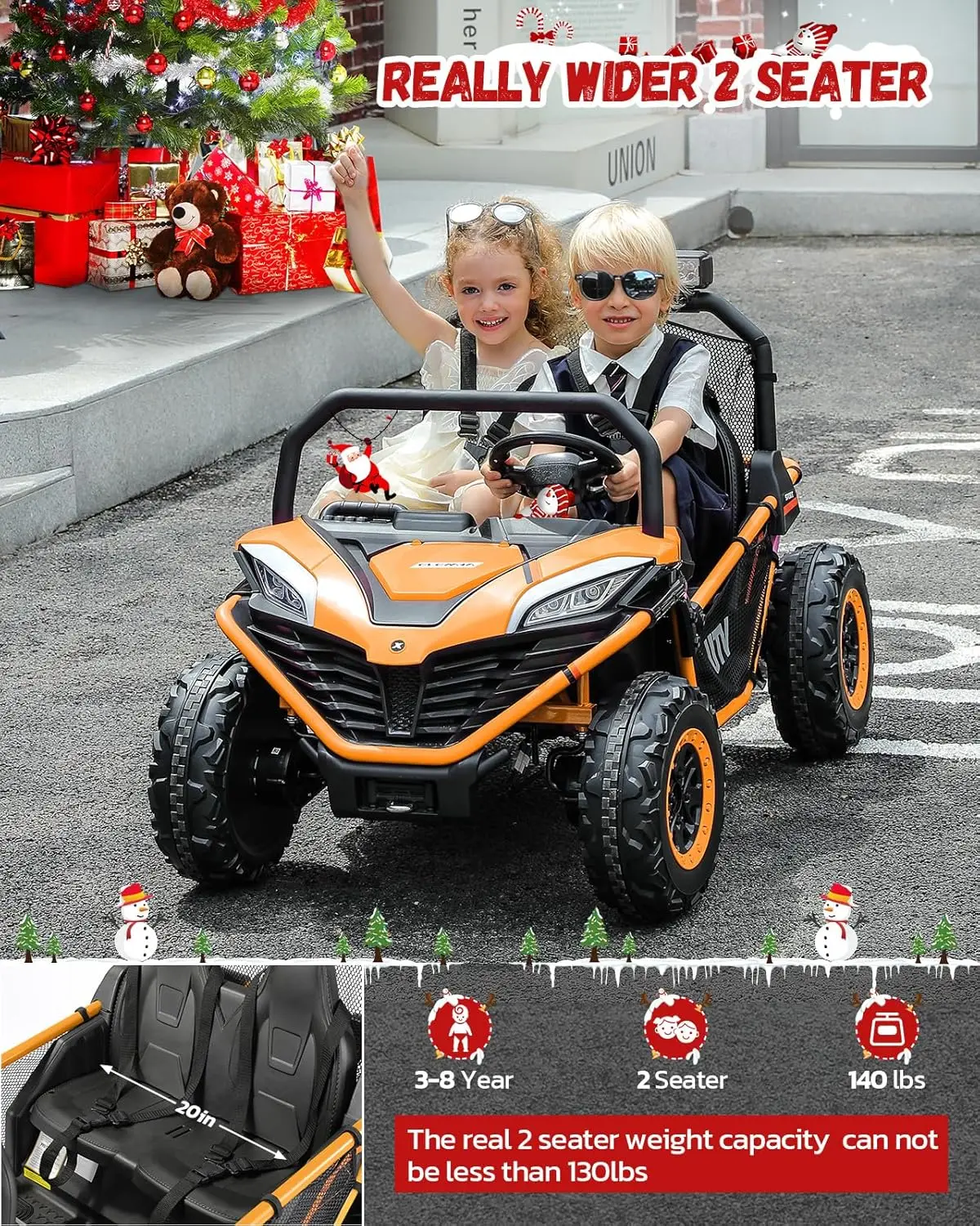 24 فولت 2 مقاعد XL ركوب على سيارة للأطفال مع جهاز تحكم عن بعد، 10AH بالطاقة الكهربائية على الطرق الوعرة UTV، 4WD 4.5mph لعبة السيارة الكهربائية ماكس 140 رطل ث