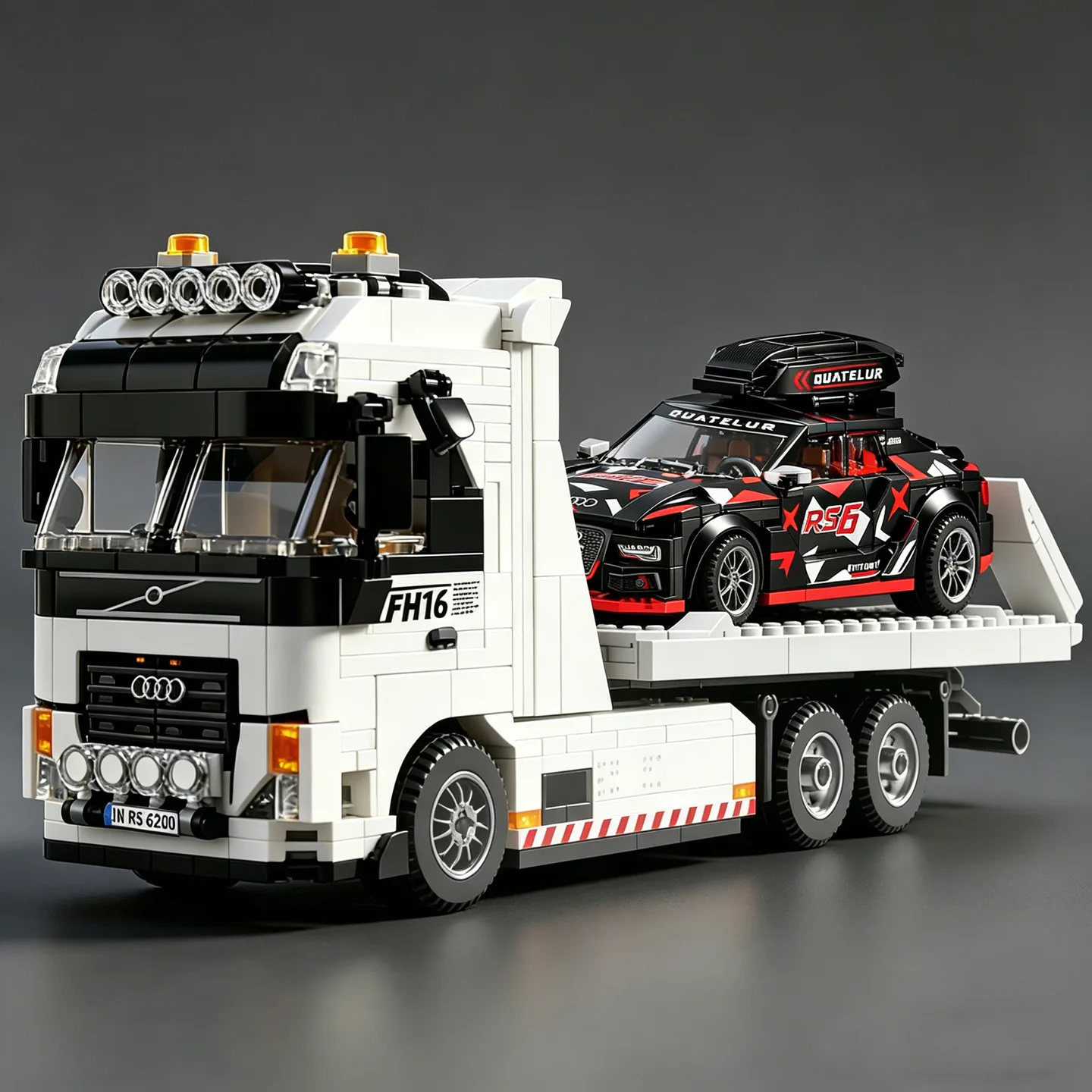 

2026 FH16 rescue trailer 6x4 heavy-duty towing vehicle assembled building block trailer model truck toy RS6 station wagon