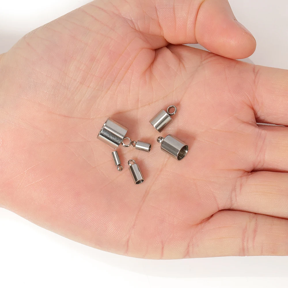 10pcs 316L Stainless Steel End Caps Crimp Caps Leather Cord Fastener Bracelet Charms Pendants for Jewelry Making Wholesale DIY