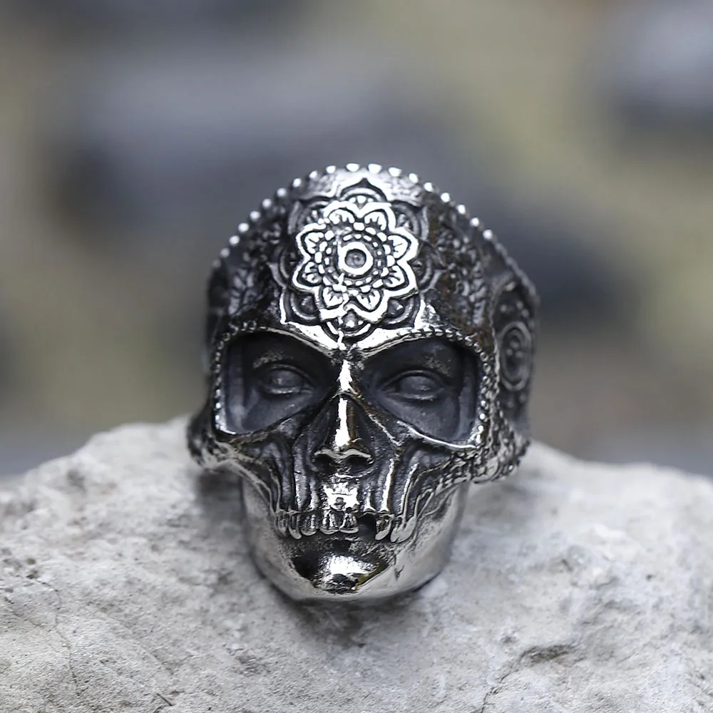 2022 NEW Men\'s 316L stainless-steel rings decorative pattern skull ring for teens gothic punk Biker Jewelry Gifts free shipping