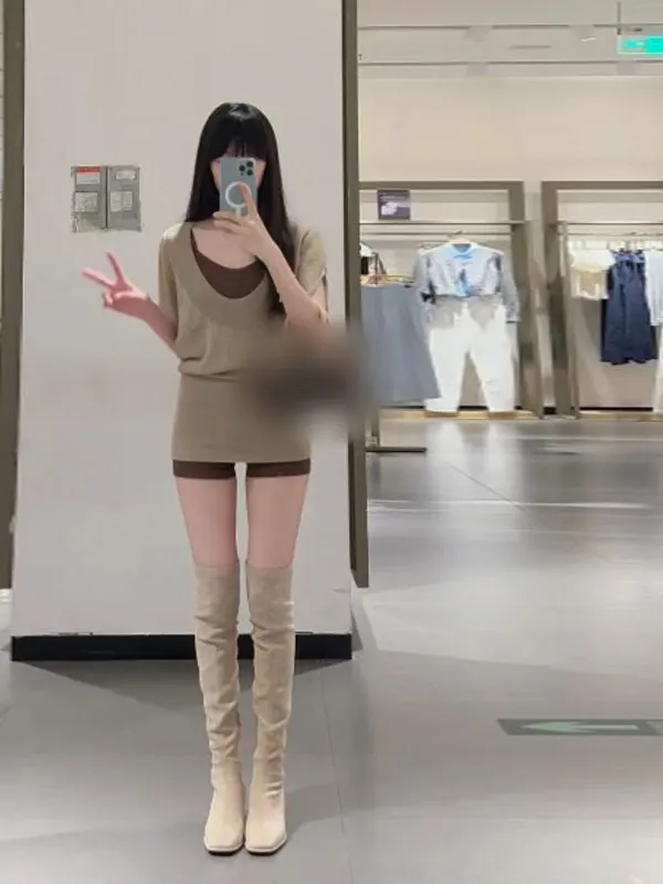 Ele Set due pezzi Ootd Outfit Taglia piccola Cover up Top e pantaloni Completo Autunno Abbigliamento da lavoro Cotone Moisture-ng Mid-Sve