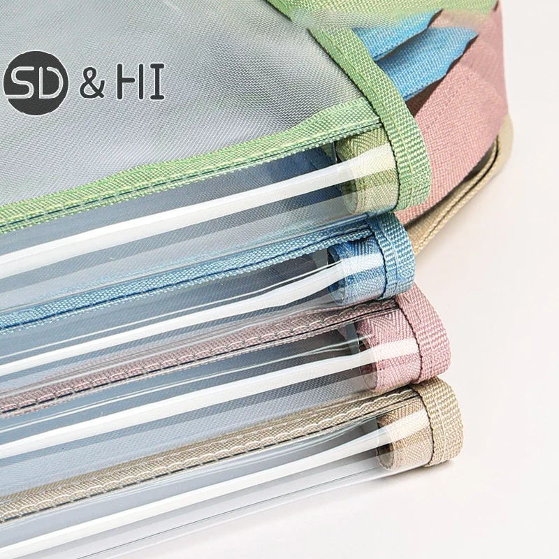Transparent Document Bag Stationery Storage Folder File Mesh Zipper Pouch Zip File Folders School Office Supplies Stationary